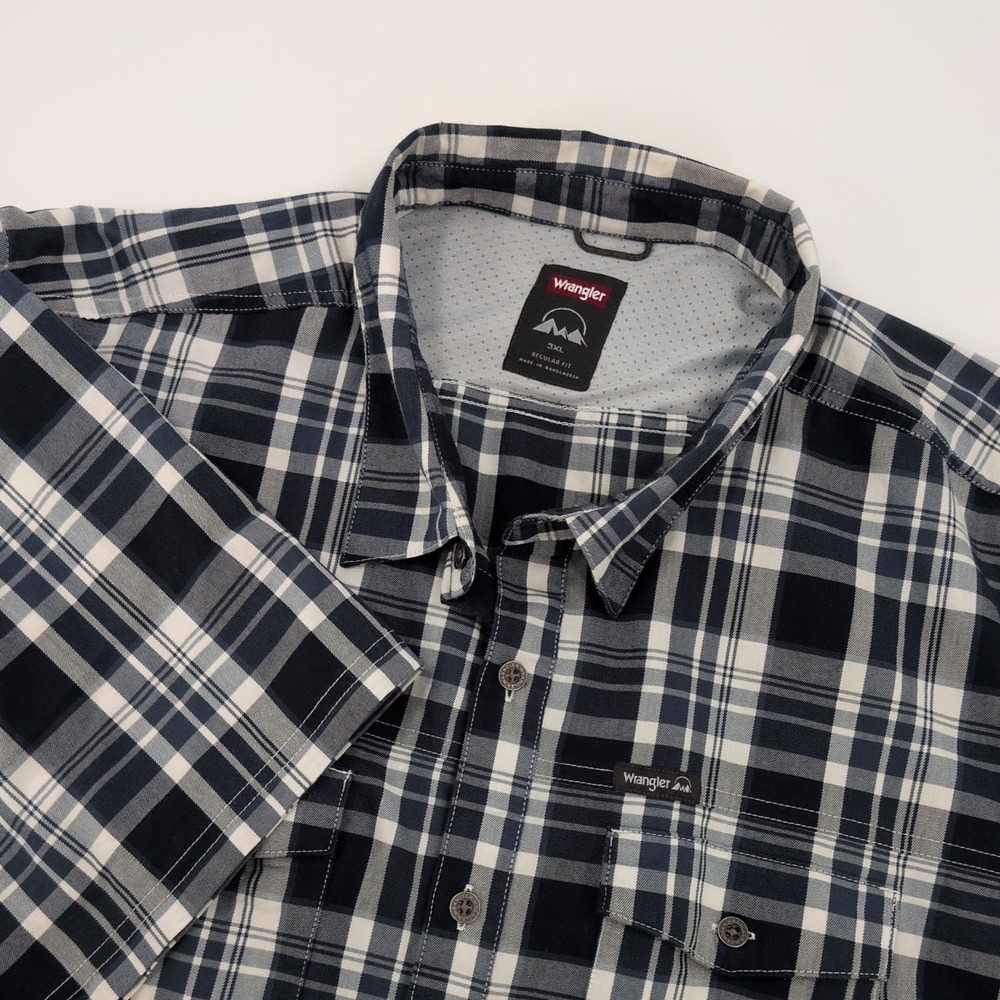 Wrangler ATG Mens 3XL Blue Outdoor Hiking Fishing Shirt Stretch Cotton Button Up